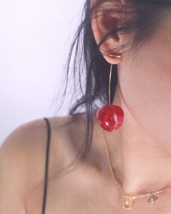 好心情good mood- 乾燥櫻花花瓣 透明櫻桃耳環